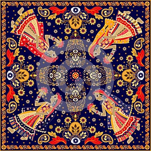 Design for square pocket, shawl, textile