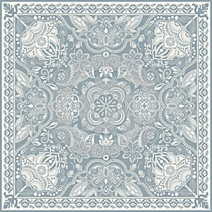 Design for square pocket, shawl, textile. Paisley floral pattern