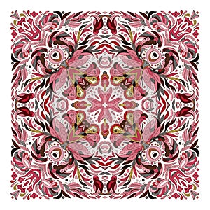 Design for square pocket, shawl, textile. Vector floral pattern