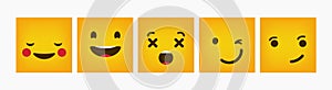 Design Square Reaction Emoticon Flat Set