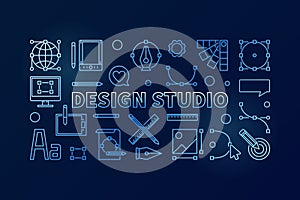 Design studio blue vector line illustration or banner