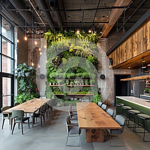 design studio incorporating living walls and natural materials for team use photo