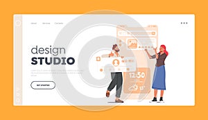 Design Studio Landing Page Template. Designer Characters Working On Website Or Application. Ui Ux Application Design