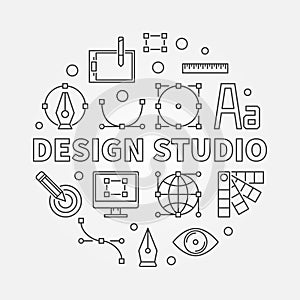 Design studio round vector outline illustration