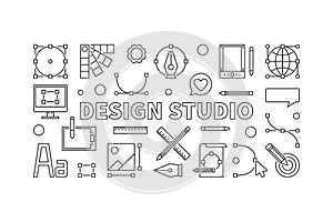 Design studio vector line illustration or banner