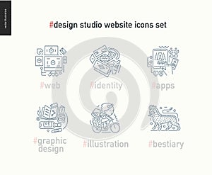 Design studio website icons set on white