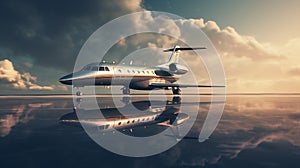 Design a stunning HD-style image of a private jet against a solid background. The scene is portrayed with lifelike precision,