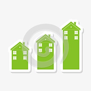 Design style illustration concept of green house sales or value bar chart symbol