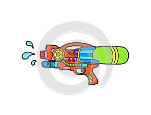 Design for summer: Colorful water gun isolated on white background with clipping path for quick and easy design, Hand drawn