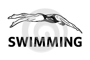 Design Of The Swimming Club Logo. Design of the swimmer s badge.vector illustration in a minimalistic style with the photo