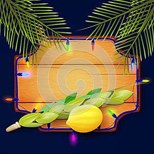 Design with symbols of the Jewish Sukkot.