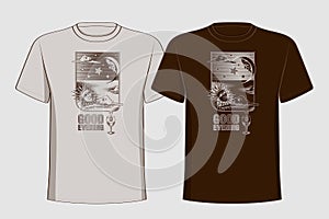 Design t-shirts with vintage printing sun, moon