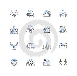 Design team line icons collection. Collaborative, Creative, Innovative, Multifaceted, Enterprising, Bold, Resourceful photo