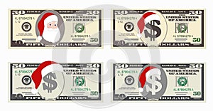 Design template 50 Dollars Banknote with Santa Claus and red hat.