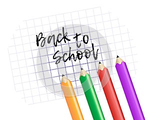 Design template Back to School. Colored pencils and exercise boo