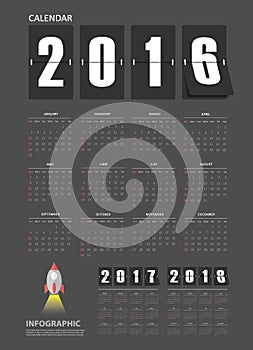 Design template 2016 Calendar on grey background