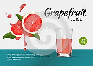 Design template of drink article. Colorful banner with grapefruit juice. Healthy organic drink.