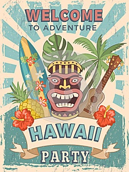 Design template of retro poster invitation for hawaiian party