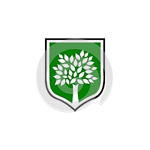 Design template with a tree in a shield as a symbol isolated on white background