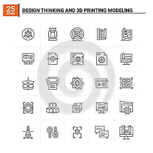 25 Design Thinking And 3d Printing Modeling icon set. vector background
