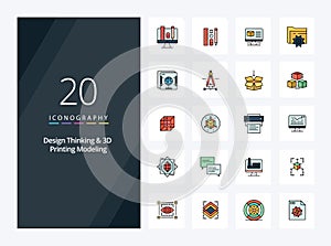 20 Design Thinking And D Printing Modeling line Filled icon for presentation