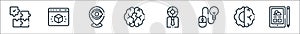 Design thinking line icons. linear set. quality vector line set such as tablet, brain, mouse, user, brain, location, web