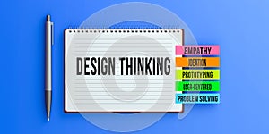 Design Thinking text message on notebook.