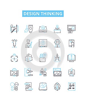 Design thinking vector line icons set. Design, Thinking, Ideation, Creativity, Innovation, User-Centered, Problem