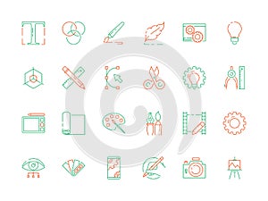 Design tools icon. Code web designs artist items internet programming poligrafia vector thin icons