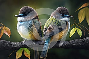 Design of two colorful Eastern Phoebe bird in the Jungle.