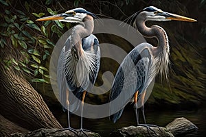 Design of two colorful Great Blue Heron