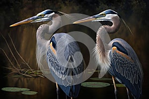 Design of two colorful Great Blue Heron