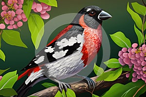 Design of two colorful Rose-brasted Grosbeak