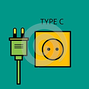 Design Type C power plug and socket, flat design Electrical plugs and electrical outlets