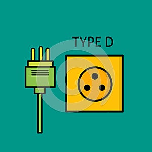 Design Type D power plug and socket, flat design Electrical plugs and electrical outlets