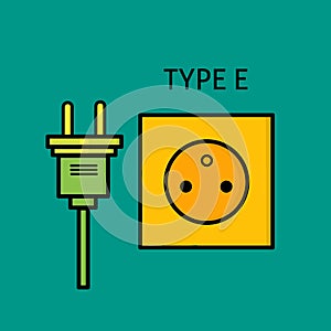 Design Type E power plug and socket, flat design Electrical plugs and electrical outlets