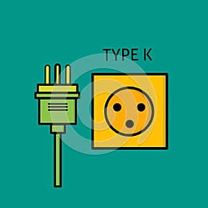 Design Type K power plug and socket, flat design Electrical plugs and electrical outlets