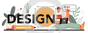 Design typographic header. Art director working on media content. photo