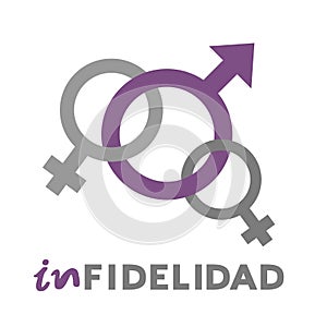 Design of unfaithful man icon, infidelity message in spanish