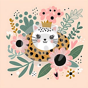 Design unique, cute, and lively elements with a leopard print background.