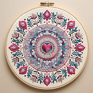 Love mandala embroidery. AI generated.