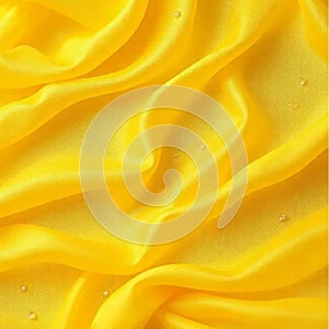 Bright yellow silk fabric background. AI generated.