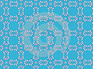 Seamless pink floral pattern on blue background.