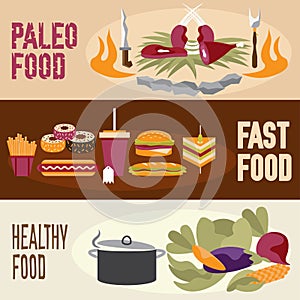 design vector banners with paleo food ,fast food and health