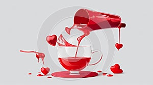 Design a vector graphic of a white and red love potion being poured into a cup