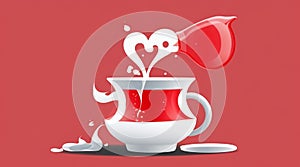 Design a vector graphic of a white and red love potion being poured into a cup