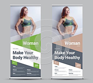 Design of a vector roll-up banner with diagonal and triangular e