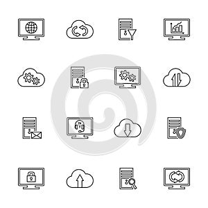 Design vector set with hosting, server, database