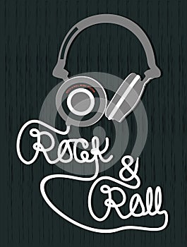 Vector typography headphone rock and roll