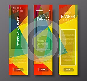 Design vertical banners with polygonal multi-colored background